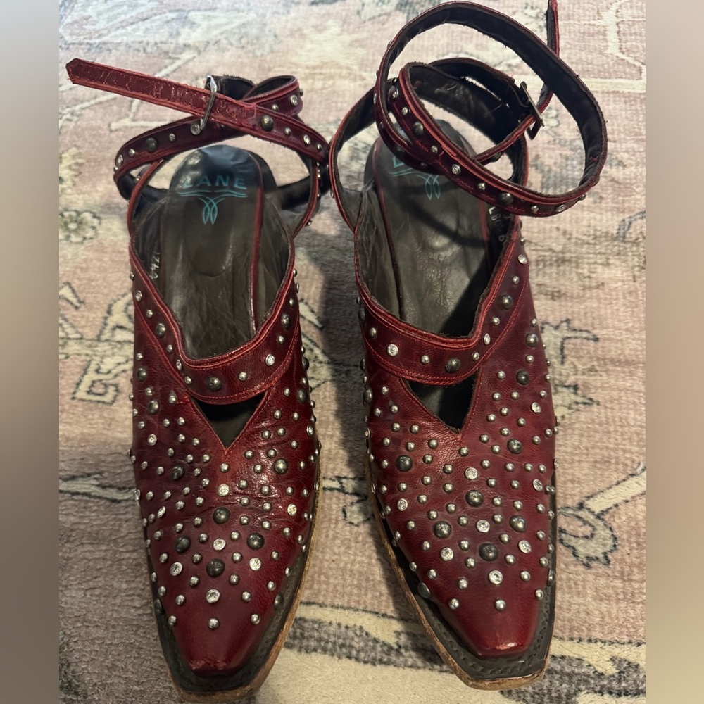 Studded Red Leather Lane Women's Shoes - Picture 2 of 3